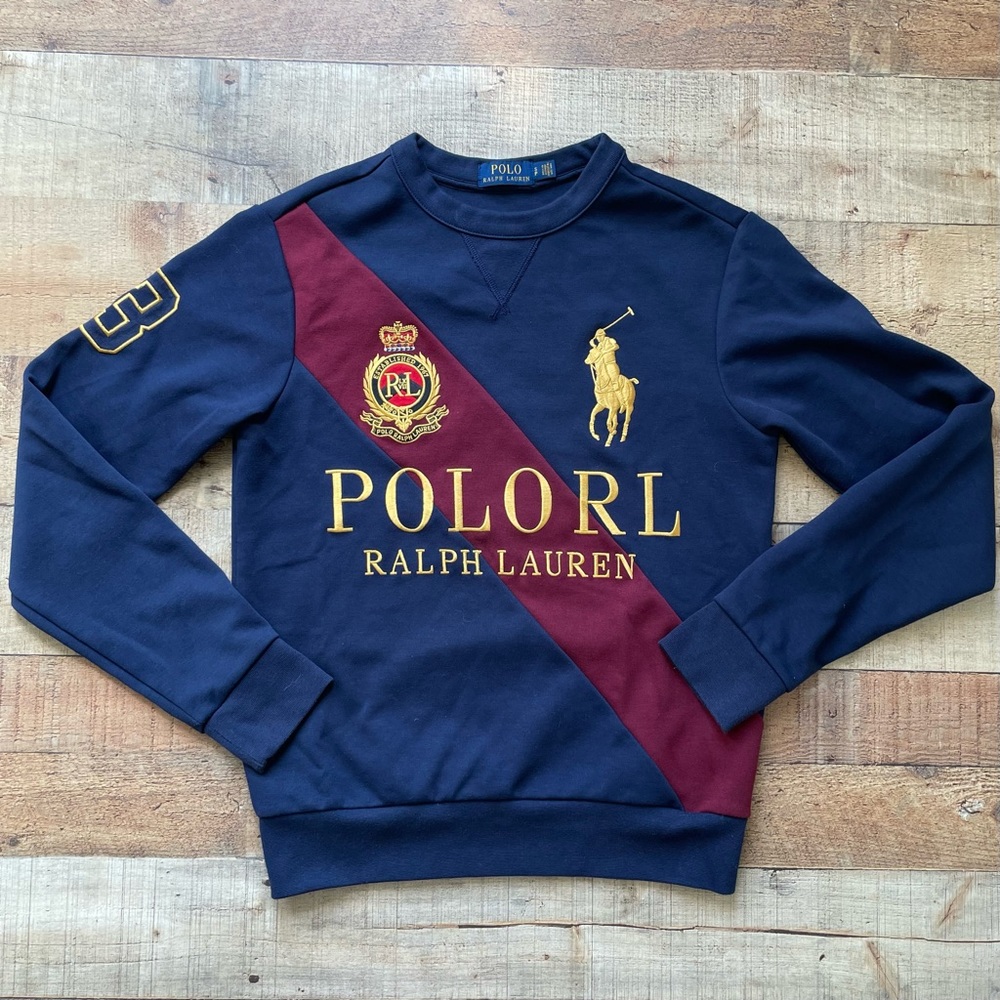 Polo Ralph Lauren Big Pony Crest Stripe Equestrian Sweatshirt Mens Small